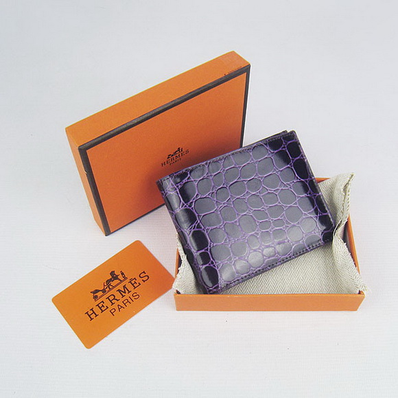 Cheap Replica Hermes Purple Crocodile Veins Bi-Fold Wallet H014 - Click Image to Close